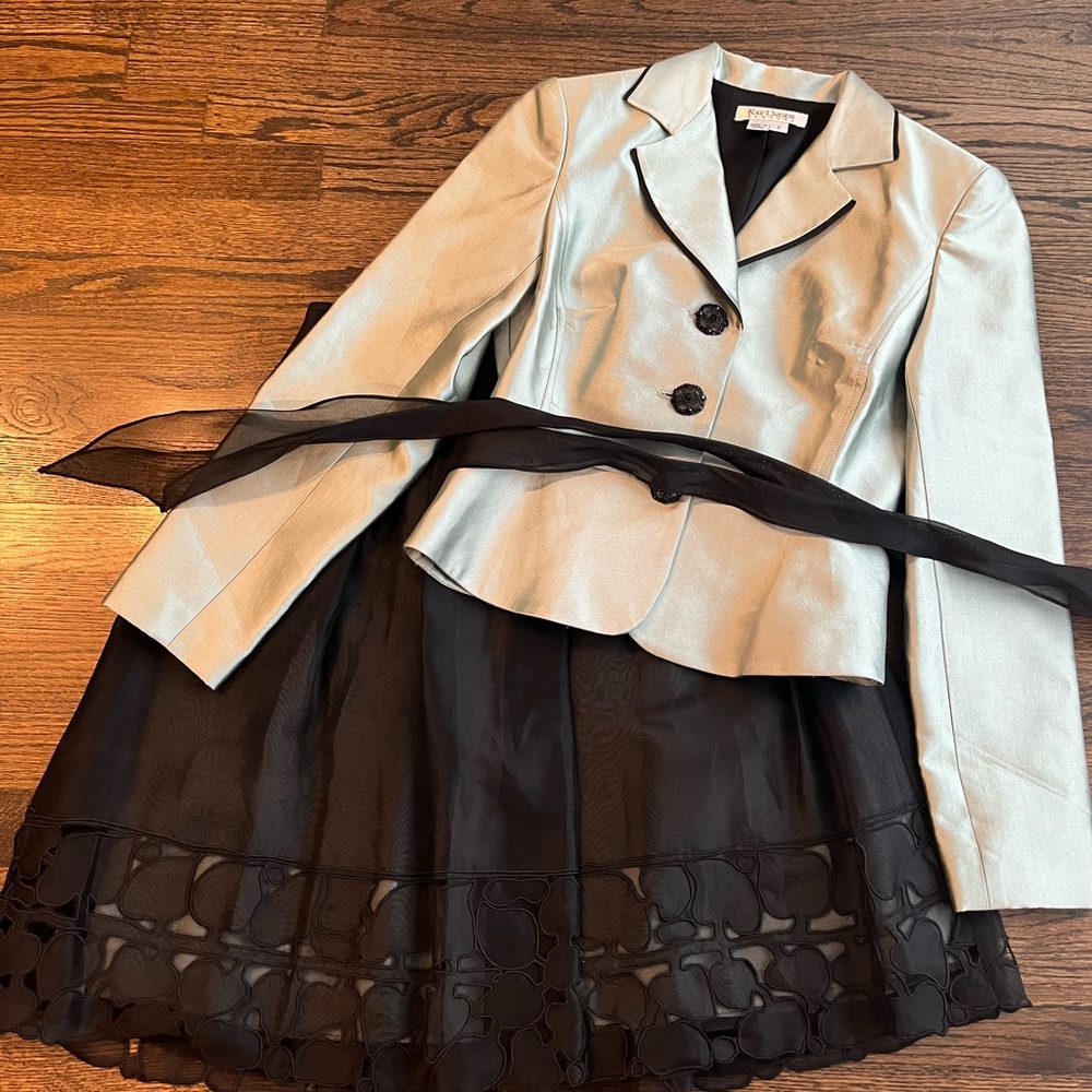 Kay Unger Black Circle Skirt with Cutout Hem Detail and Blazer